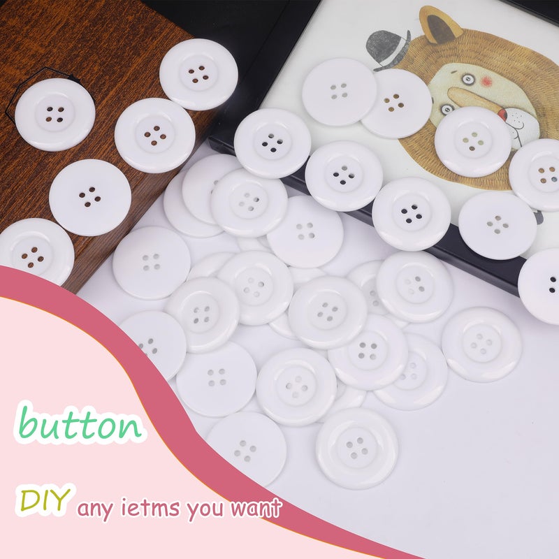 YAKA 50pcs 4 Holes Round Sewing Resin Buttons1.5inch/38mm in Bulk for Environmental Sewing Fasteners Scrapbooking DIY Sewing Tailor Crafts Coats Clothe White - Image 4